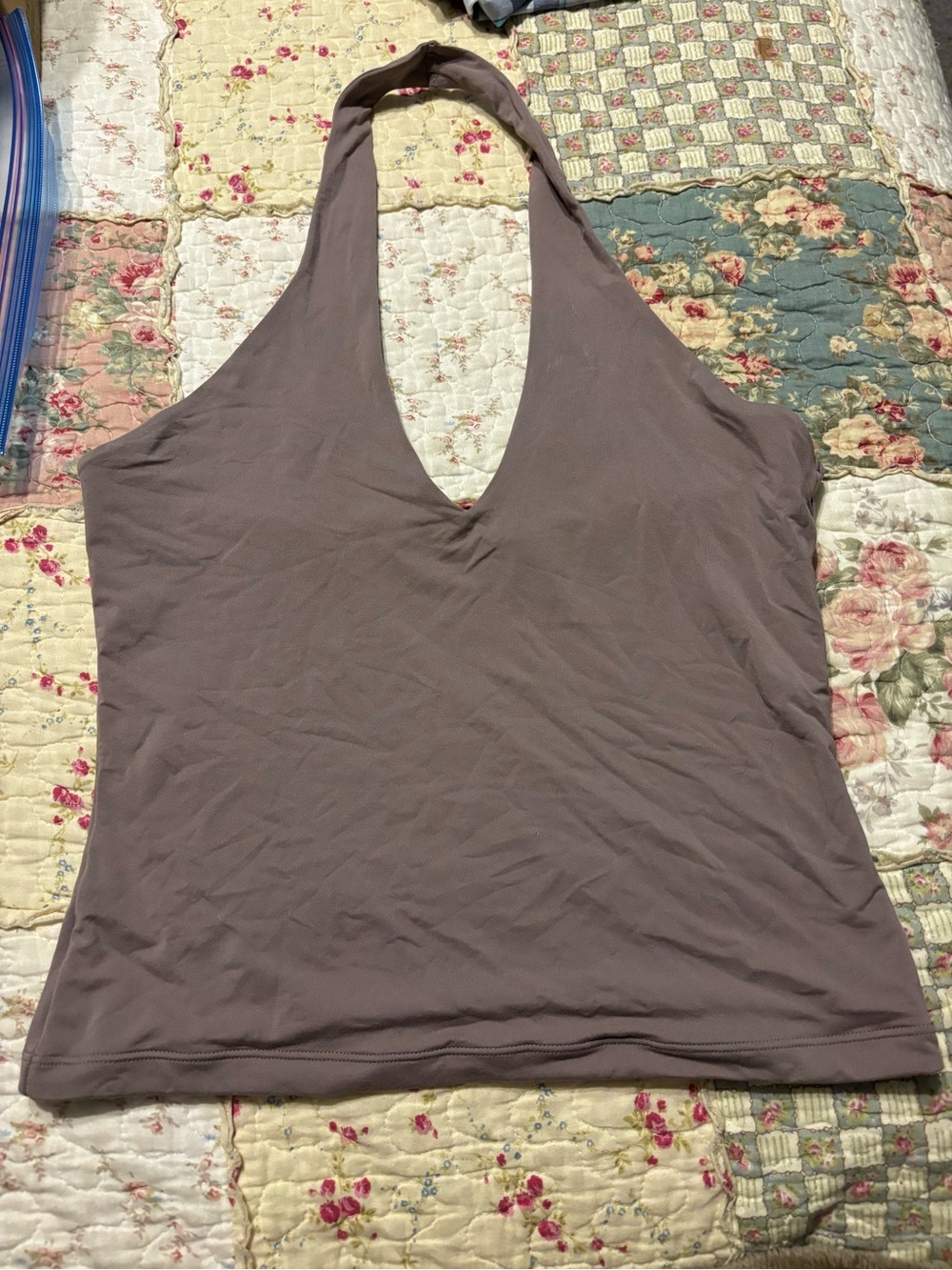 PINK Women's Halter Tank Top in Mauve - Classic Sleeveless V-Neck Medium